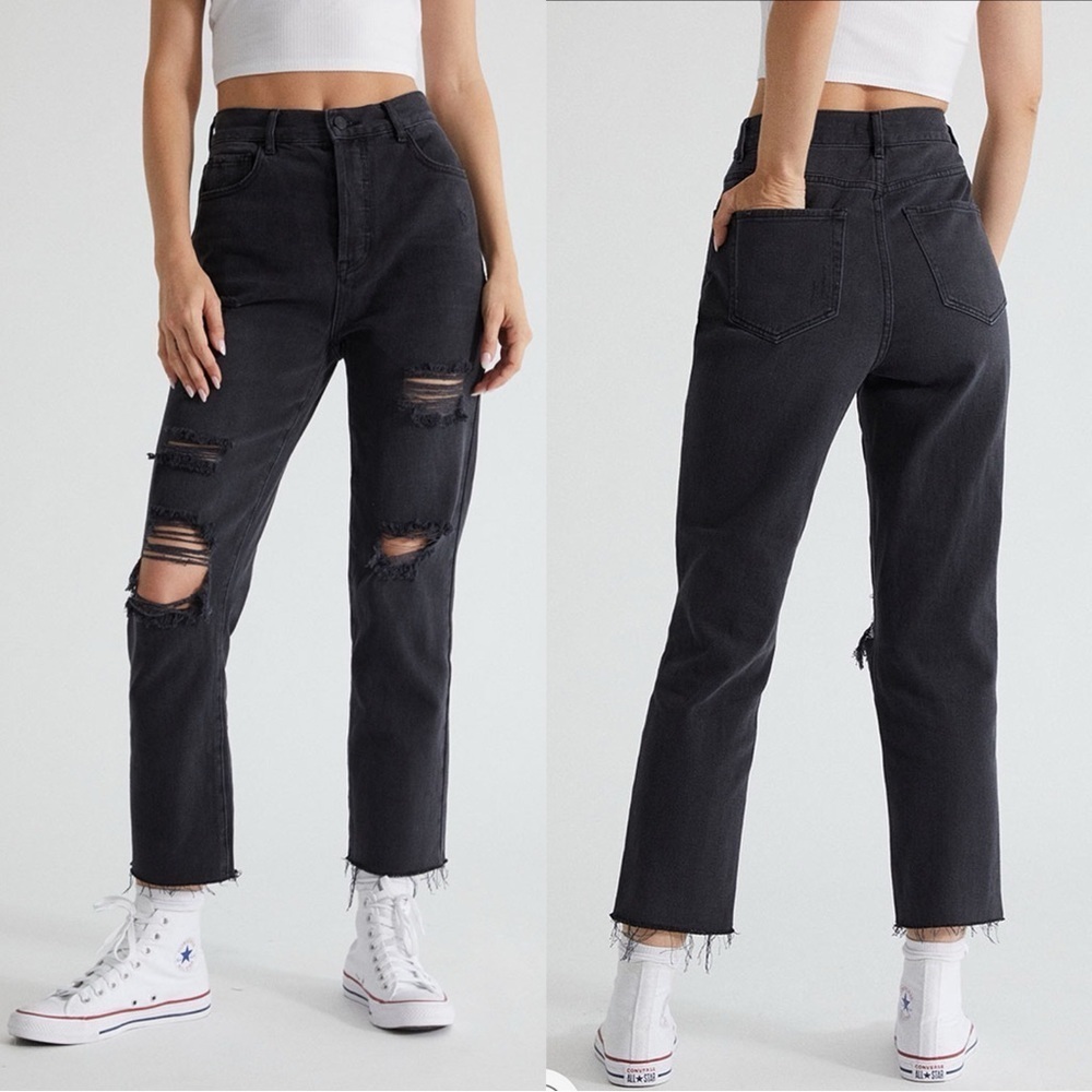PacSun Black High Waisted Straight Distressed Jeans Size 25